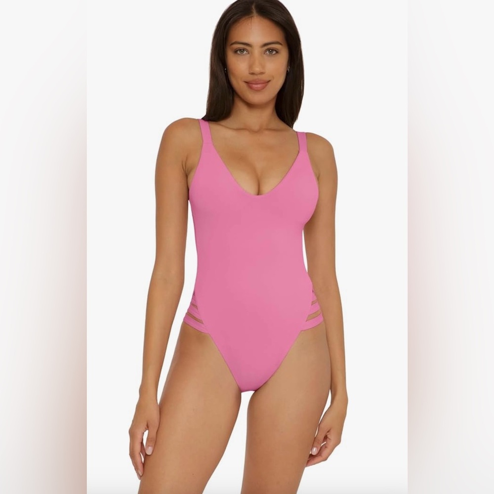 Becca Color Code Leg Inset One-Piece Swimsuit Small Pink New Retail $128